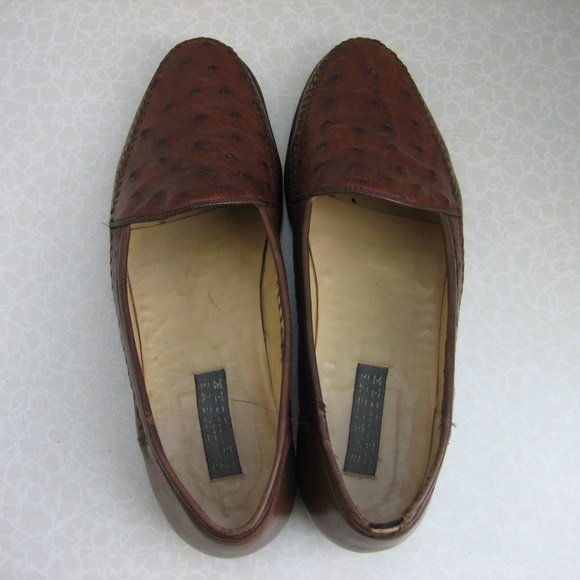 BARNEYS NEW YORK Ostrich Brown Leather Loafers,10M main image 7